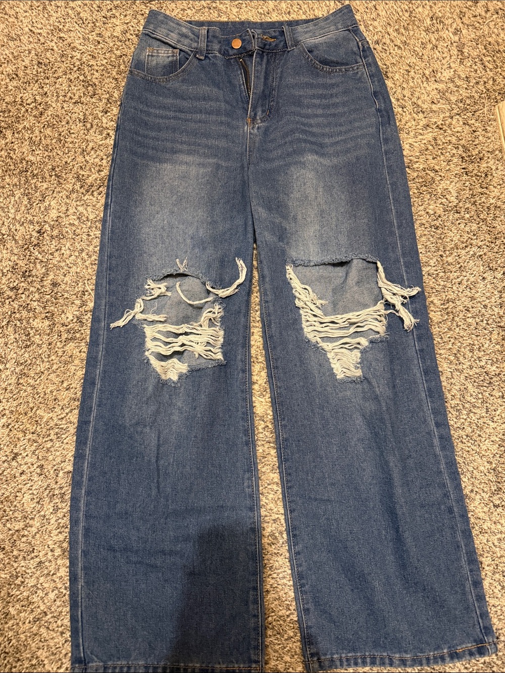 SHEIN Blue Distressed Straight Leg Jeans